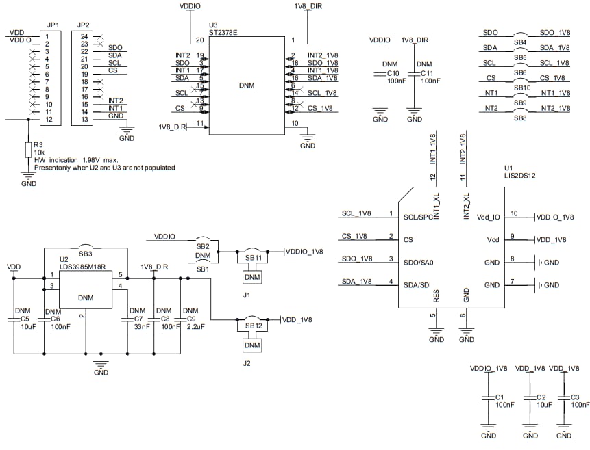 回路図 - STMicroelectronics STEVAL-MKI174V1 LIS2DS12アダプタ・ボード